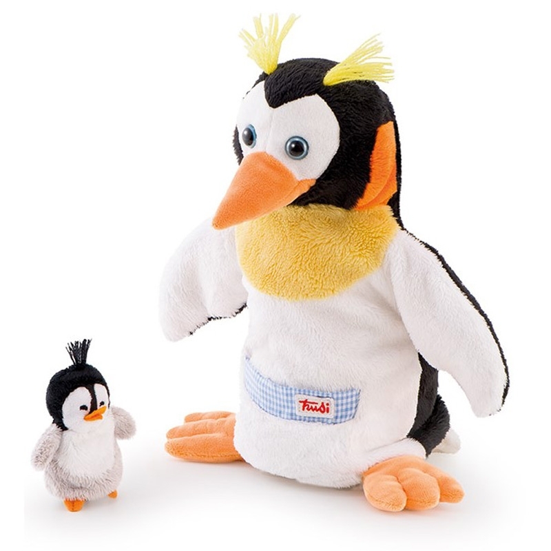 opleggen Wennen aan Dezelfde Pinguin met haar baby leeft op het zuidelijk halfrond, leuke handpoppen van  Trudi