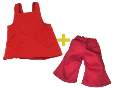 Handpoppenkleding set van 2 - jurk en broek - 35cm - Living Puppets